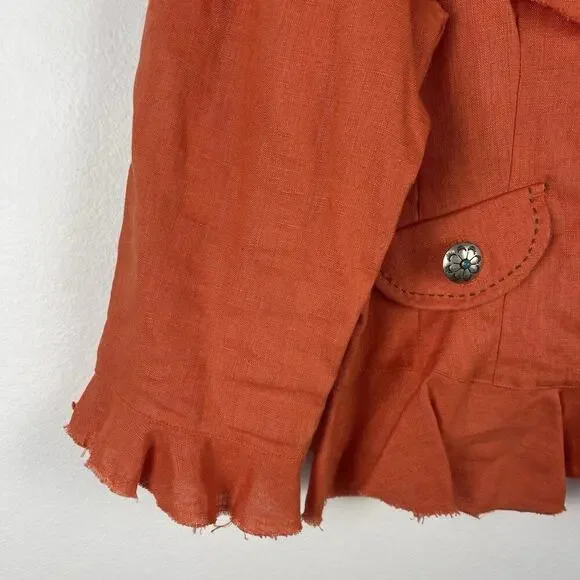 TASHA POLIZZI Blazer Jacket Women's XL Linen Orange Raw Hem 3/4 Sleeves Western - Picture 5 of 9